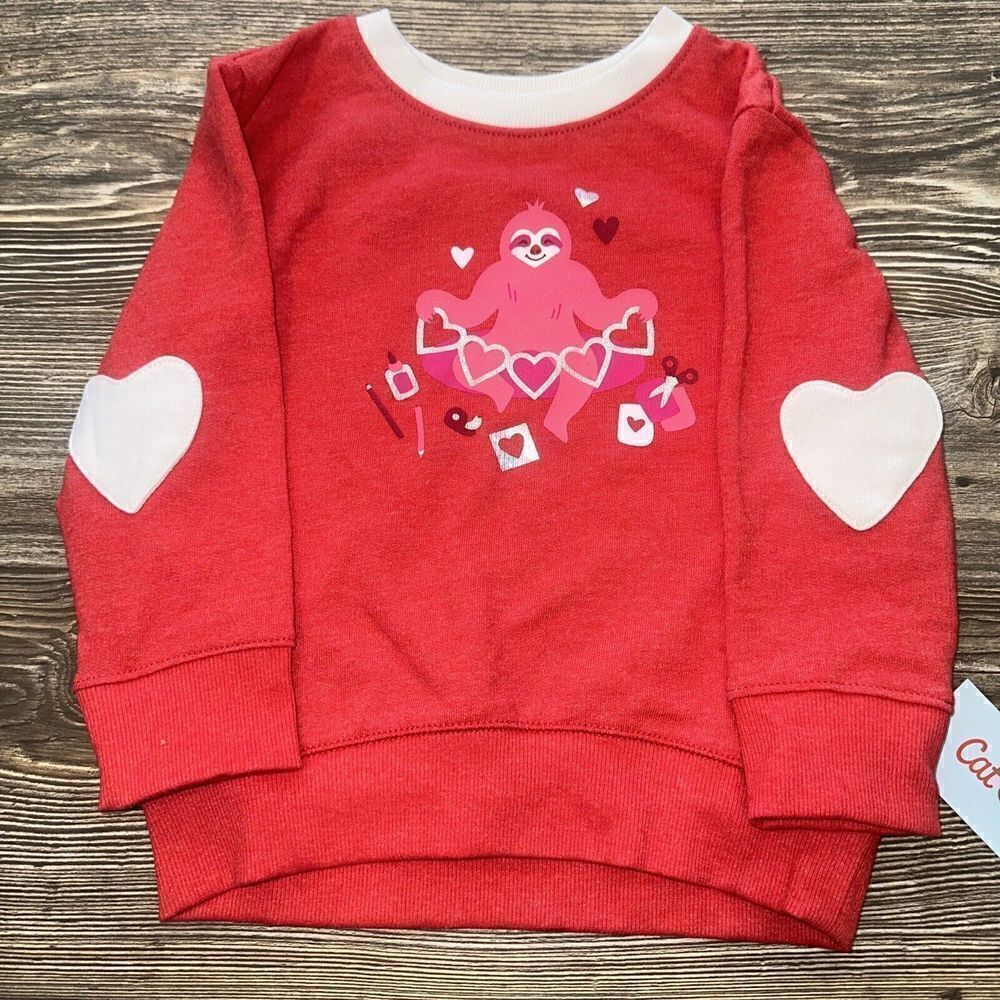 Infant/Toddler Girls Red Heart Sloth Valentine Baby Sweatshirt. Size 2T. NWT. 3